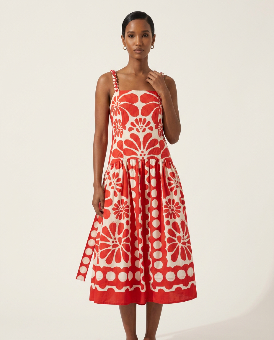 Poppy & Cream Block-Print Sundress