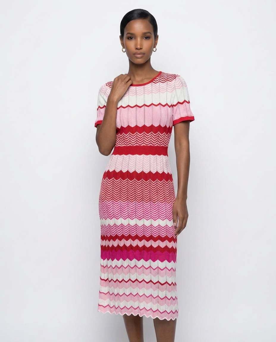Rose Chevron Knit Midi Dress