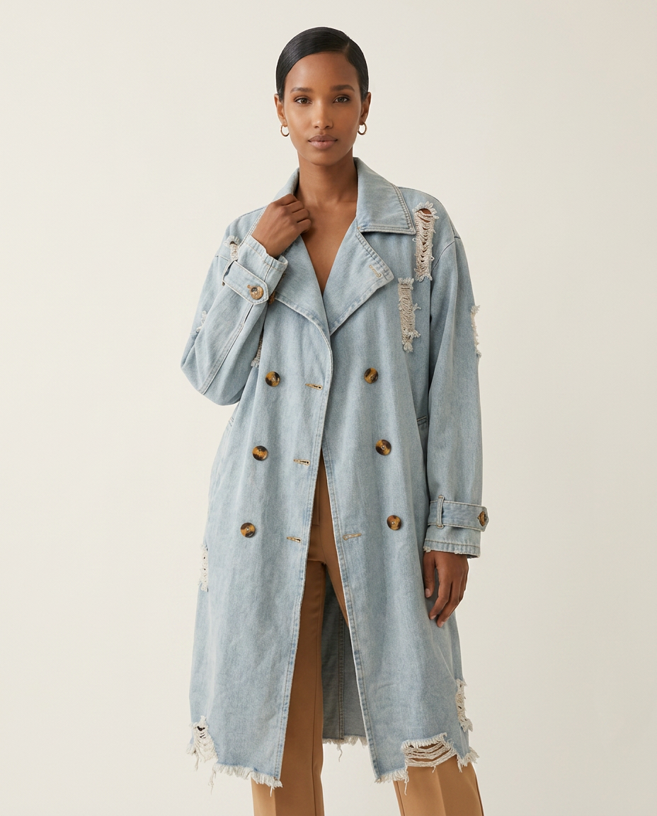 The Sawyer Distressed Denim Trench