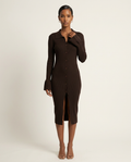 Espresso Rib-Knit Button-Front Dress
