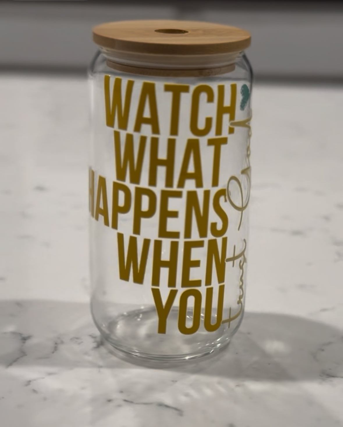 Glass Soda Can Cup with Glass Straw