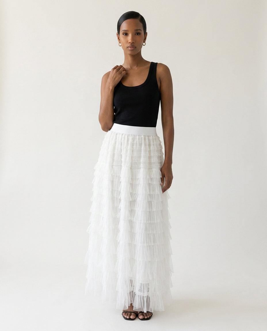 Ivory Cascade Textured Skirt Set