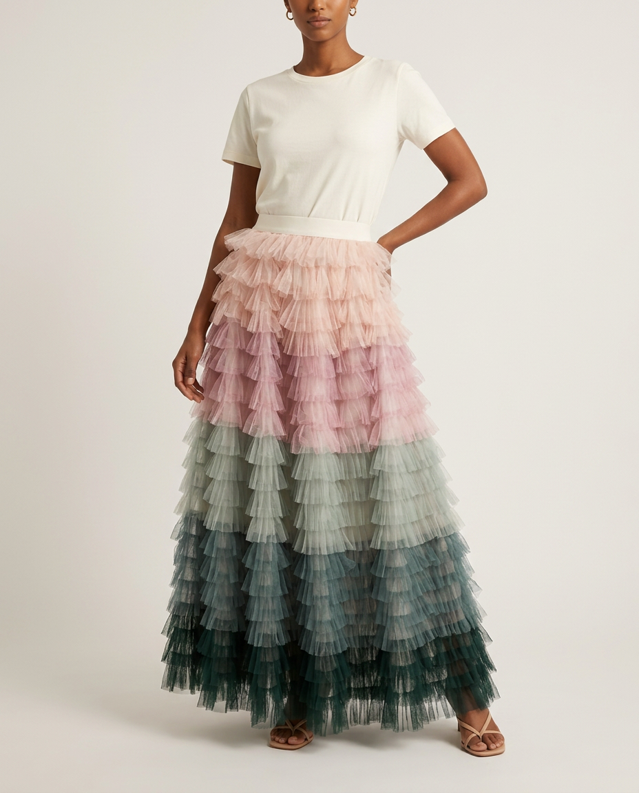 Tiered Ombré Tulle Maxi Skirt