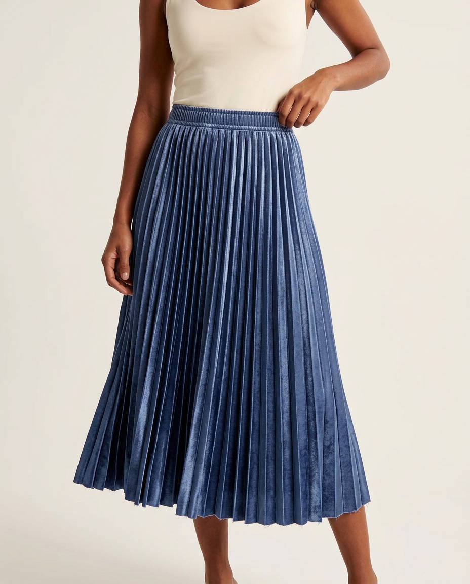 The Zenith Pleated Velvet Midi Skirt