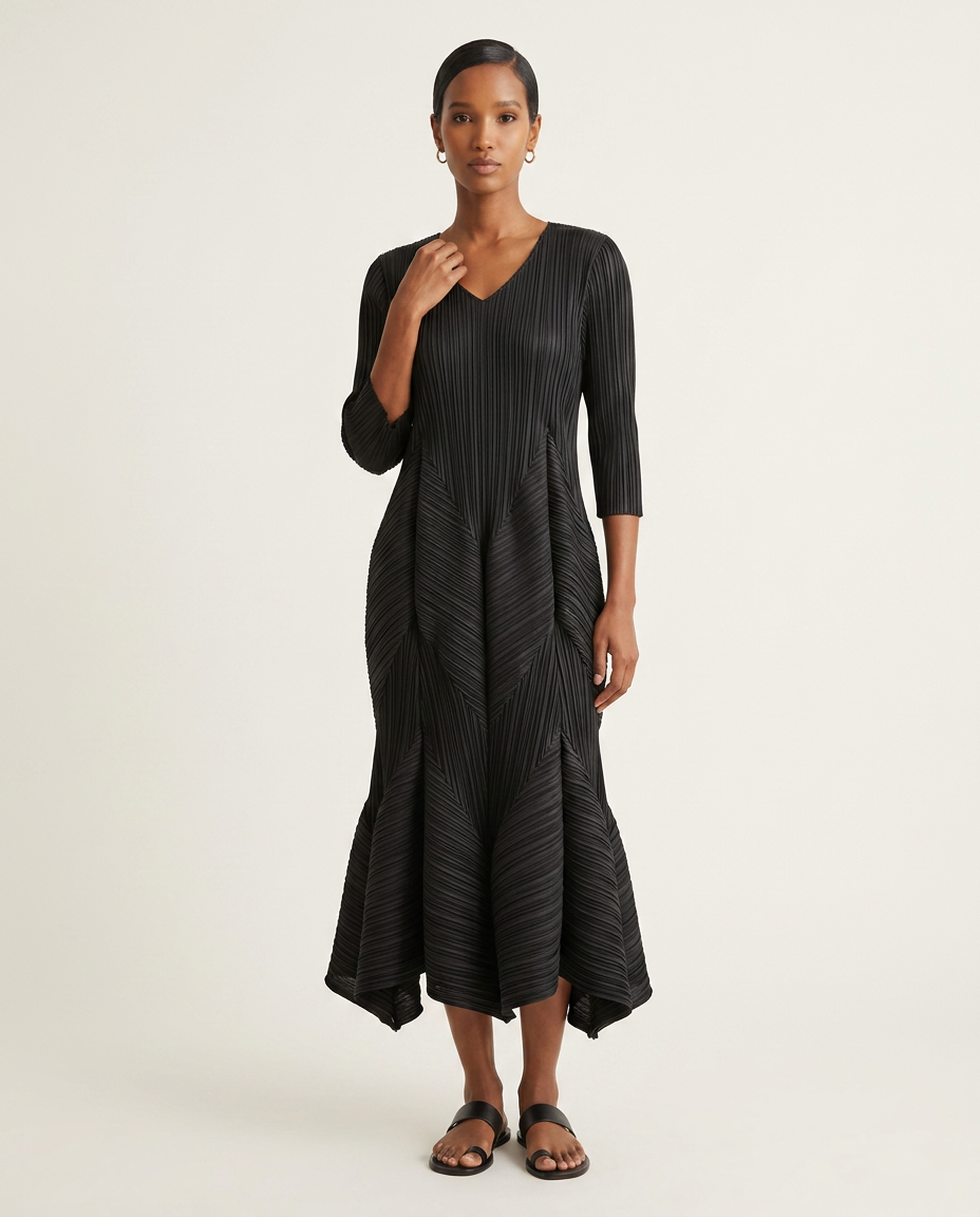 The Sculpted Plissé Midi Dress
