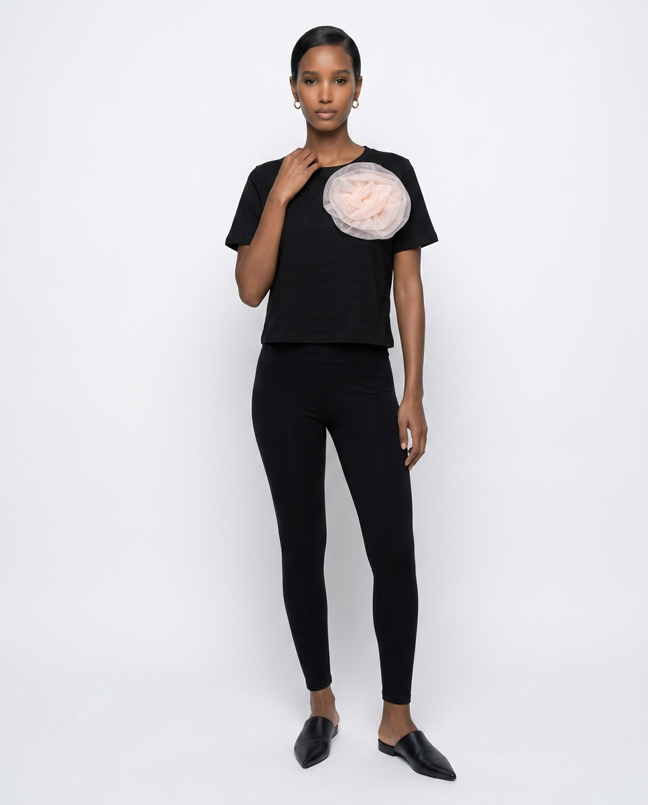 Rosette Appliqué Crop & Legging Set