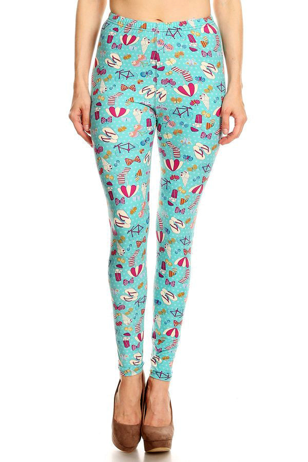 Beach Party Print Brushed Ankle One Size Leggings