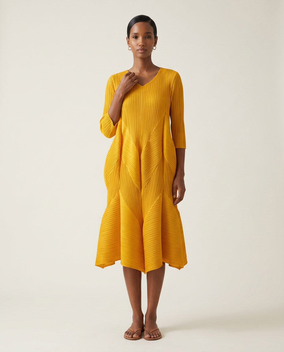 Marigold Sunburst Pleated Dress