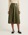 Olive Faux-Leather Pleated Skirt