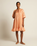 Apricot Plissé Ruffle-Hem Dress