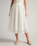 Ivory Floral Appliqué Midi Skirt