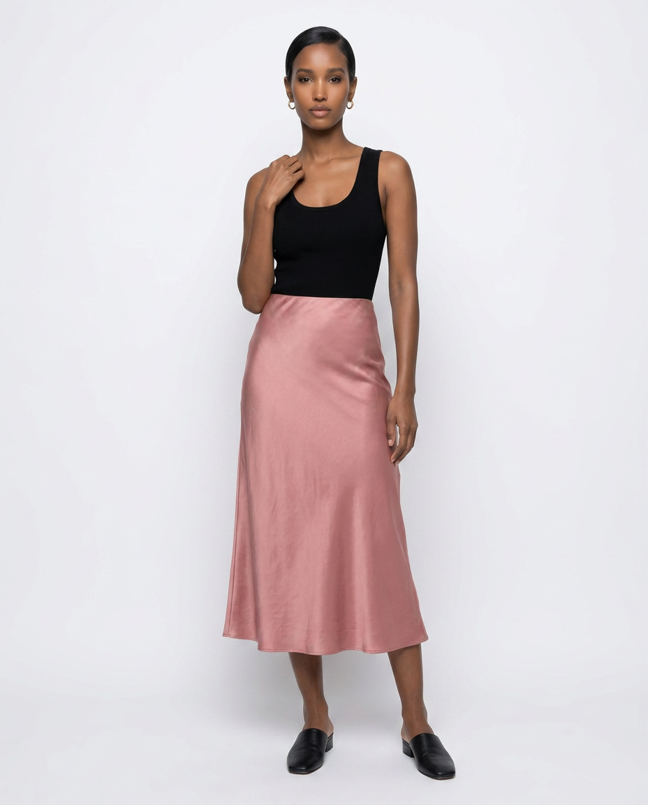 Ribbed Tank & Satin Skirt Set