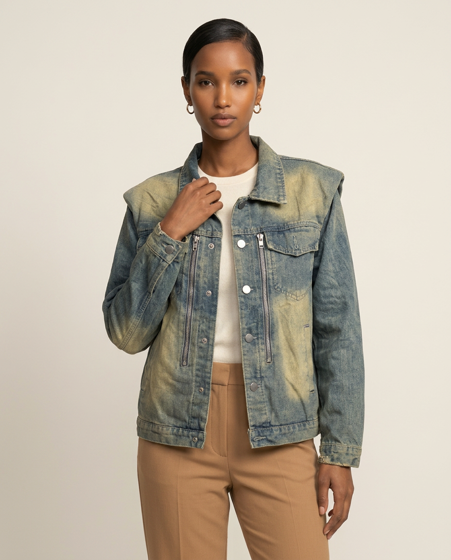 Acid-Wash Structured Denim Jacket