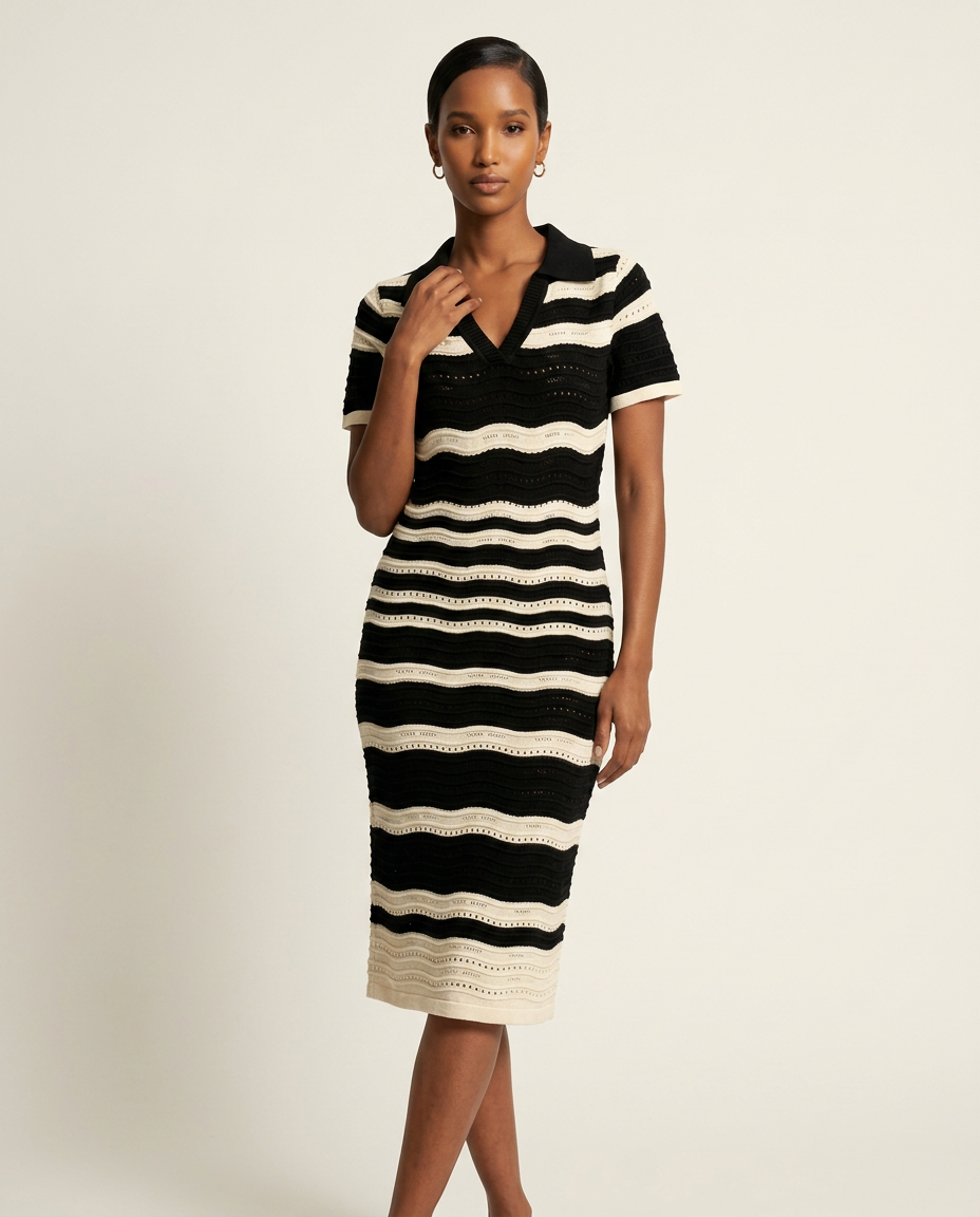 Onda Textured-Knit Striped Dress