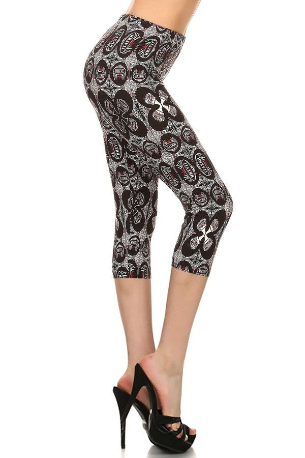 Black/Red Print One Size Capri