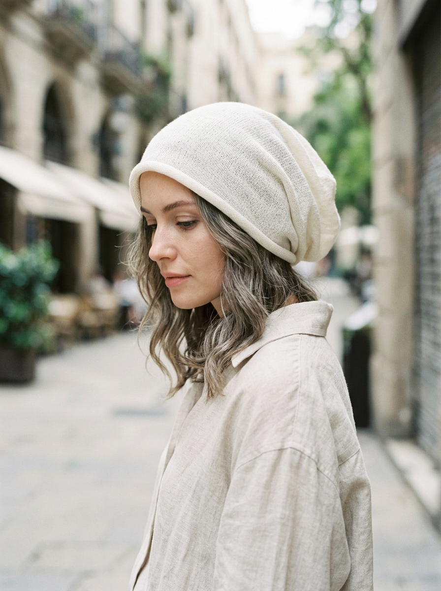 Cotton Linen Slouchy Beanie Lightweight Breathable Casual Hat