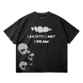 Ghosts Cant Dream Garment Dyed Streetwear Tee 260GSM Black Cotton With Faded Raw Hem