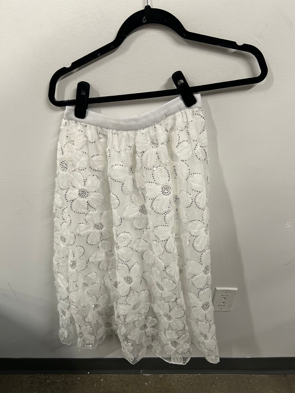 Ivory Floral Appliqué Midi Skirt