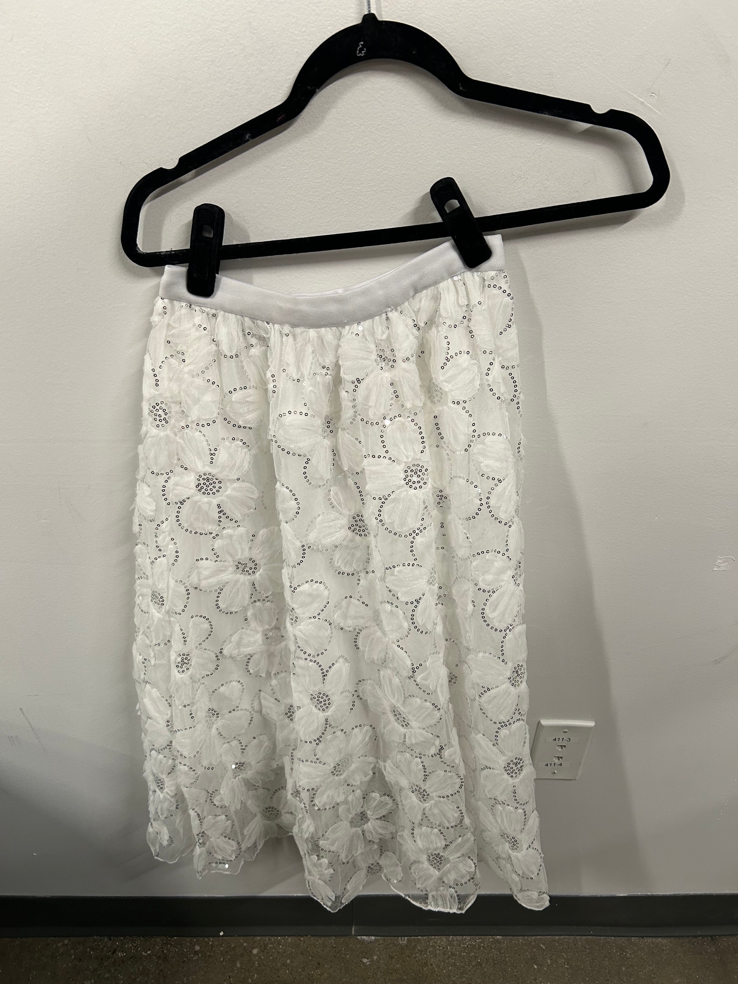 Ivory Floral Appliqué Midi Skirt