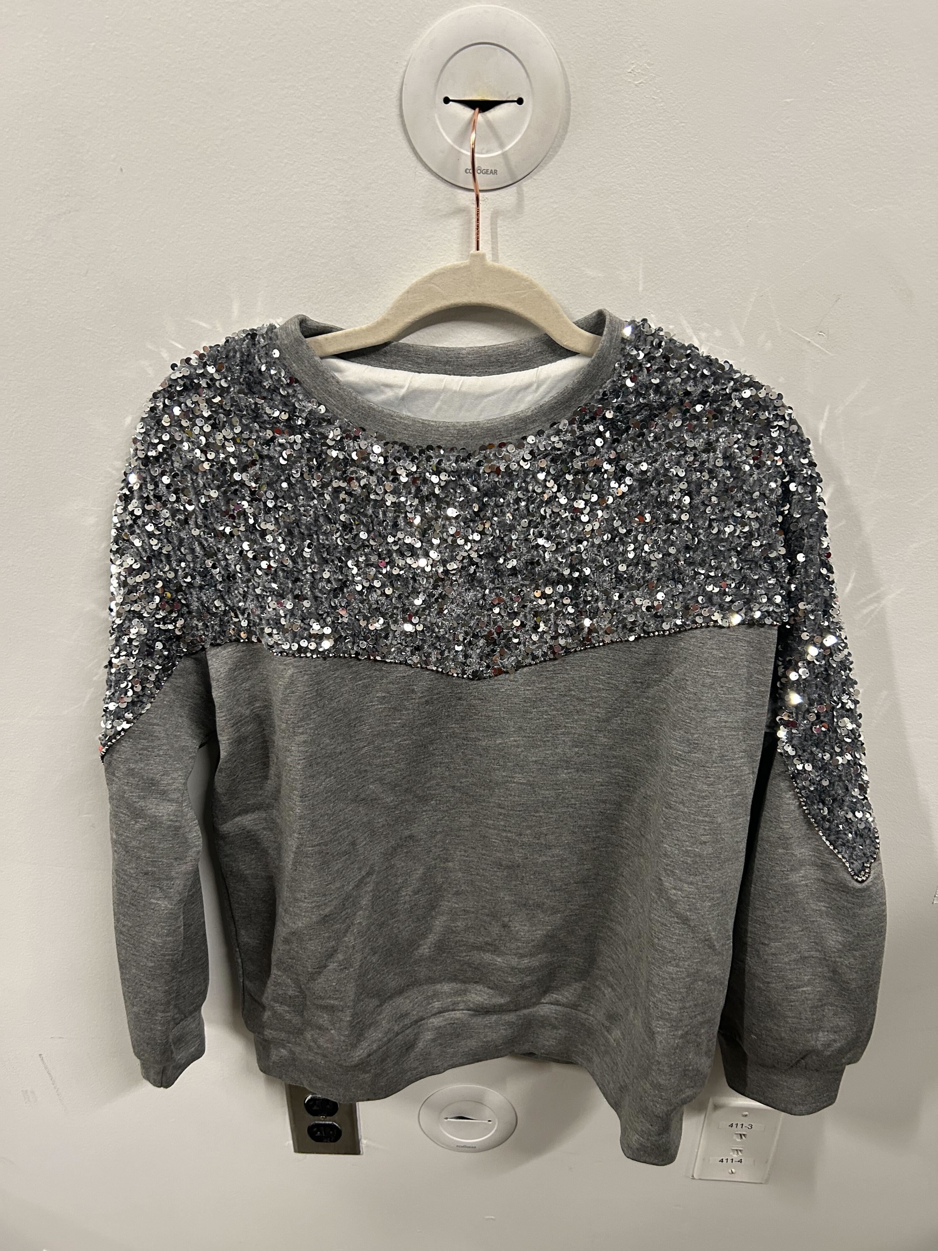 Silver Sequin Yoke Sweatshirt