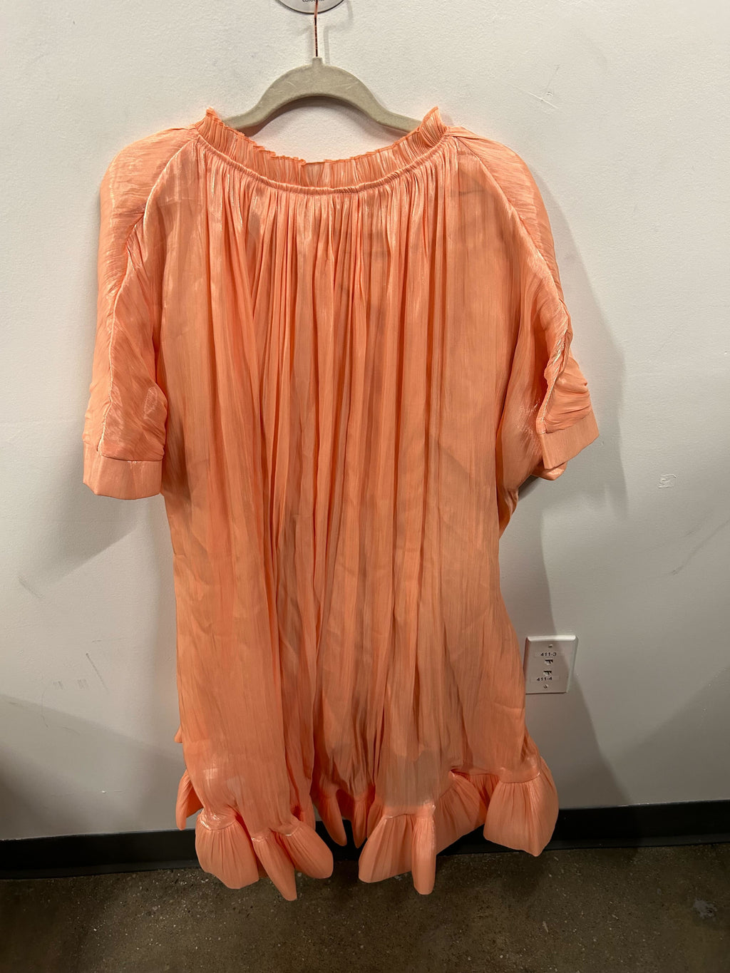 Apricot Plissé Ruffle-Hem Dress