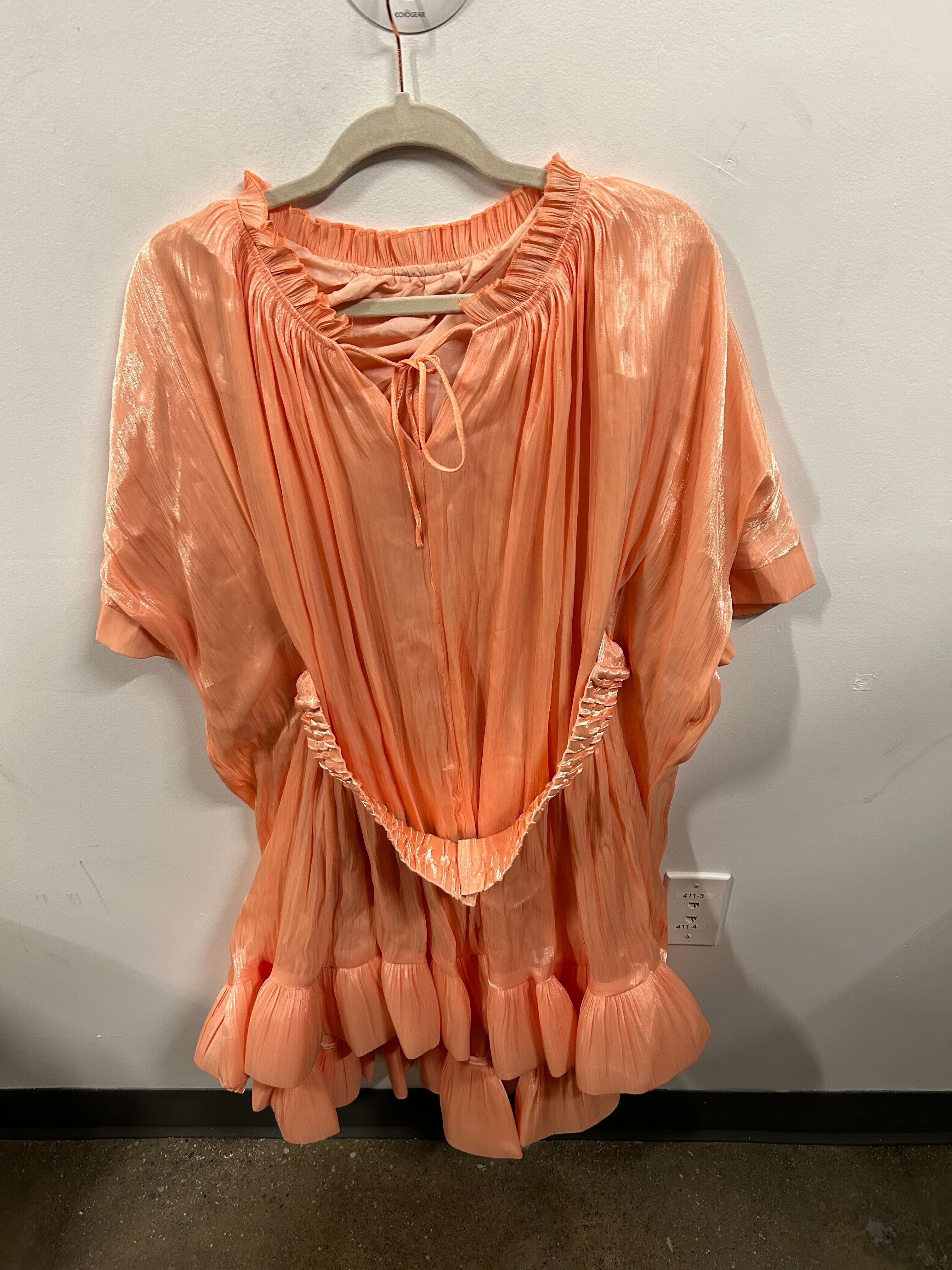 Apricot Plissé Ruffle-Hem Dress