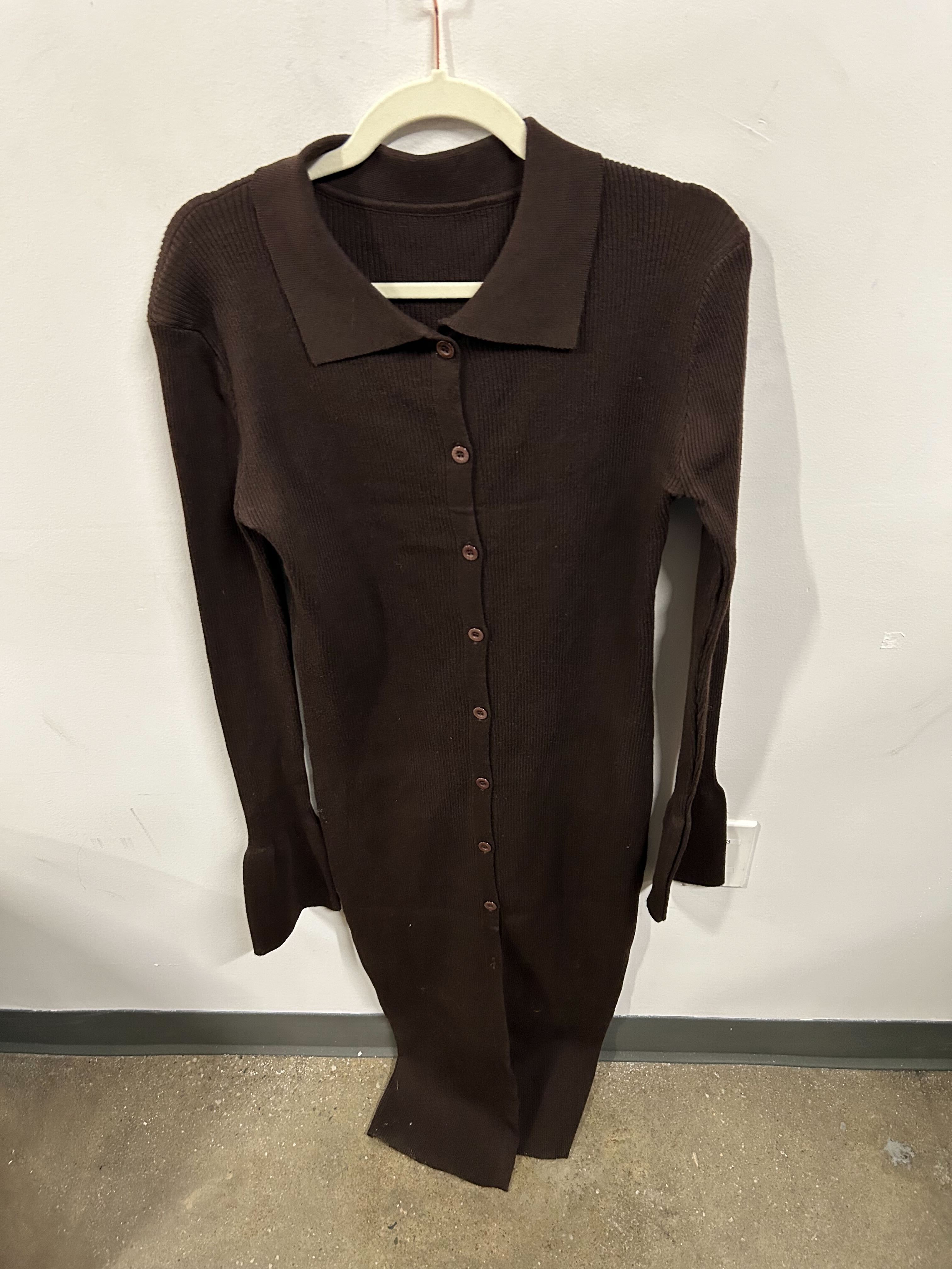 Espresso Rib-Knit Button-Front Dress