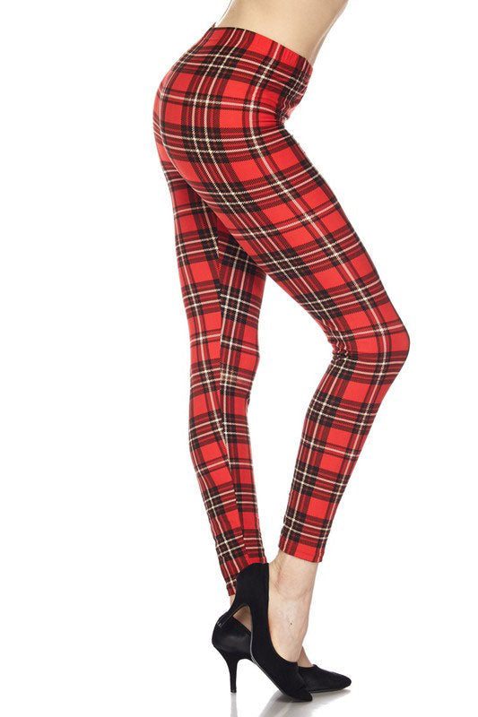 CHRISTMAS PLAID PRINT Brushed Ankle EXTRA PLUS SIZE Leggings 3X4X