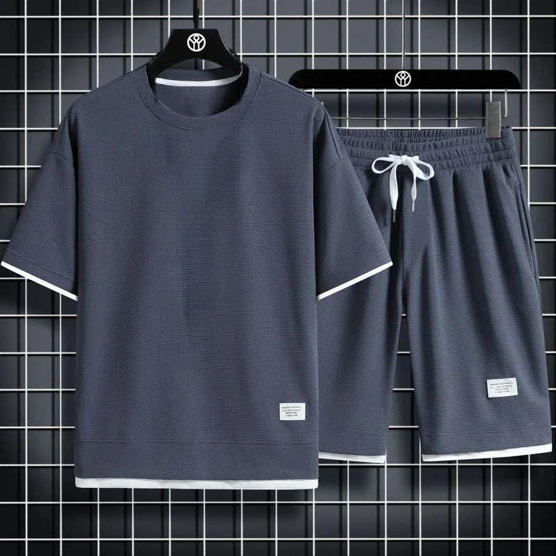 Men's Waffle Summer Casual Tracksuit Set
