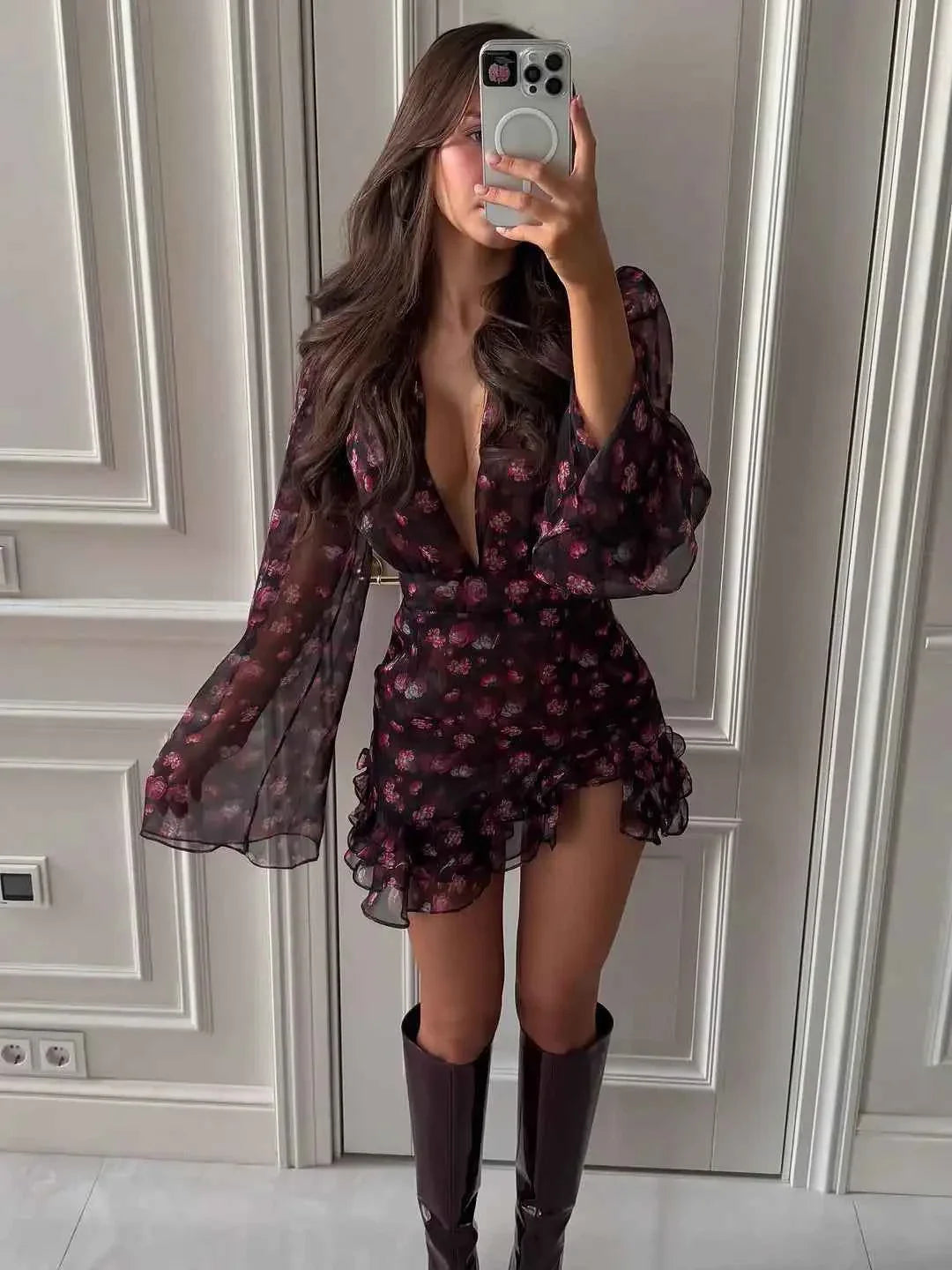 Elegant Floral Ruffle Mini Dress
