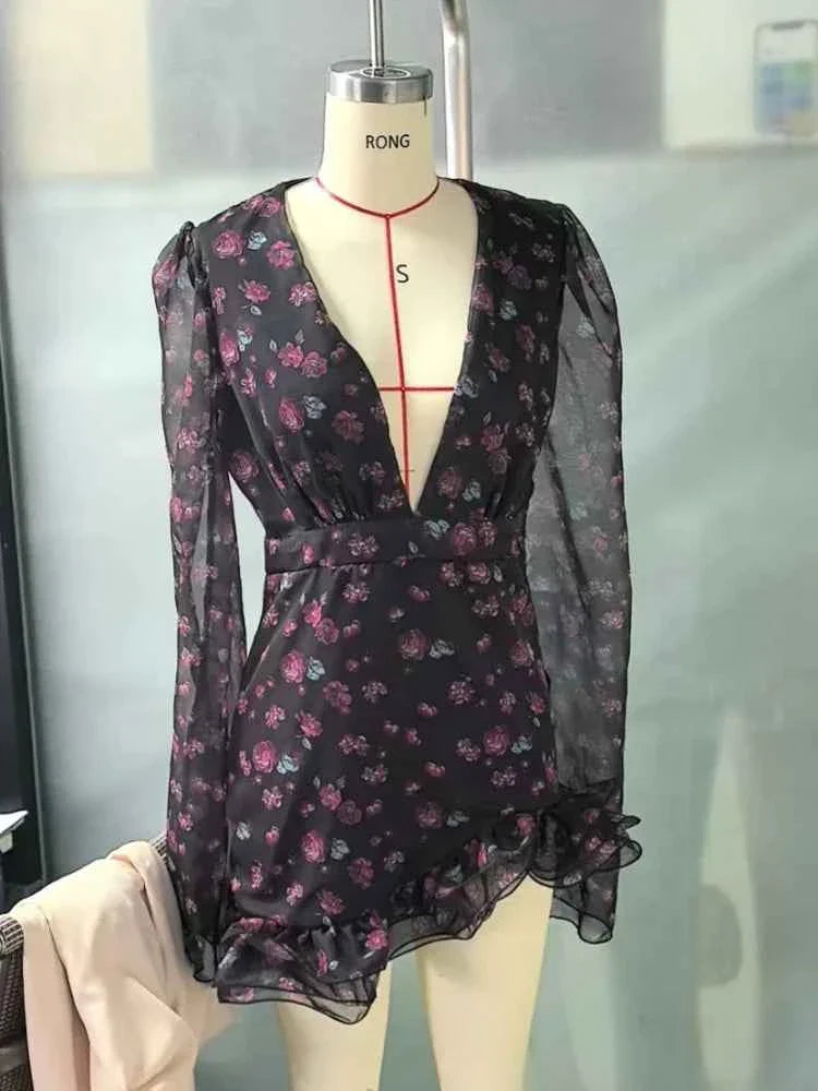 Elegant Floral Ruffle Mini Dress