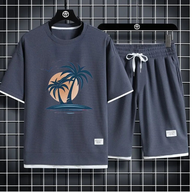 Men's Waffle Summer Casual Tracksuit Set