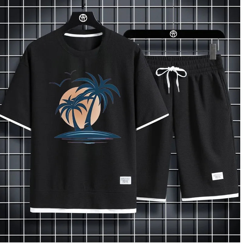 Men's Waffle Summer Casual Tracksuit Set
