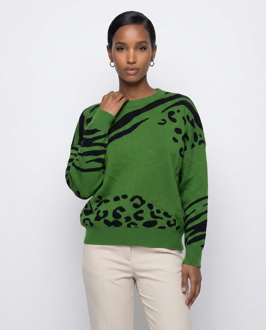 Lush Green Animal Clash Sweater
