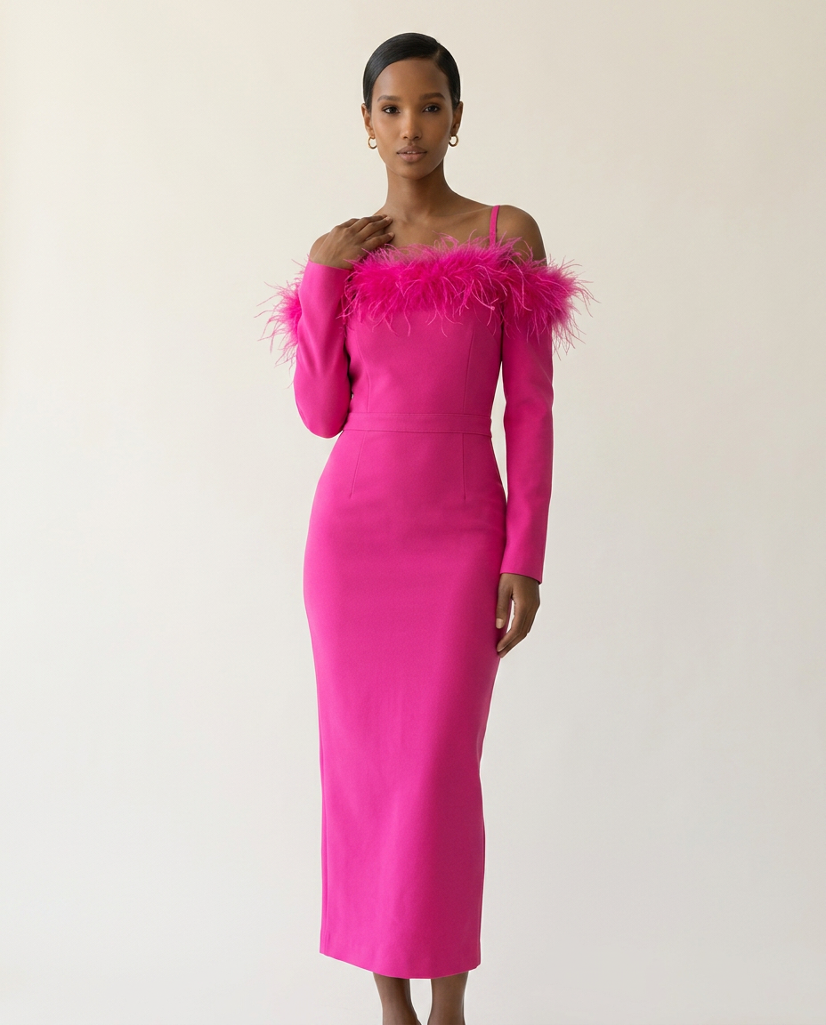 The Plume Fuchsia Column Gown