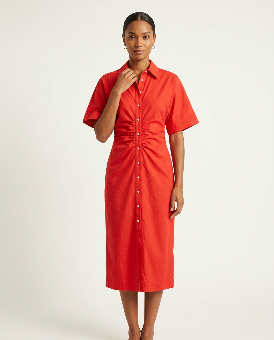 Garnet Ruched Poplin Shirtdress