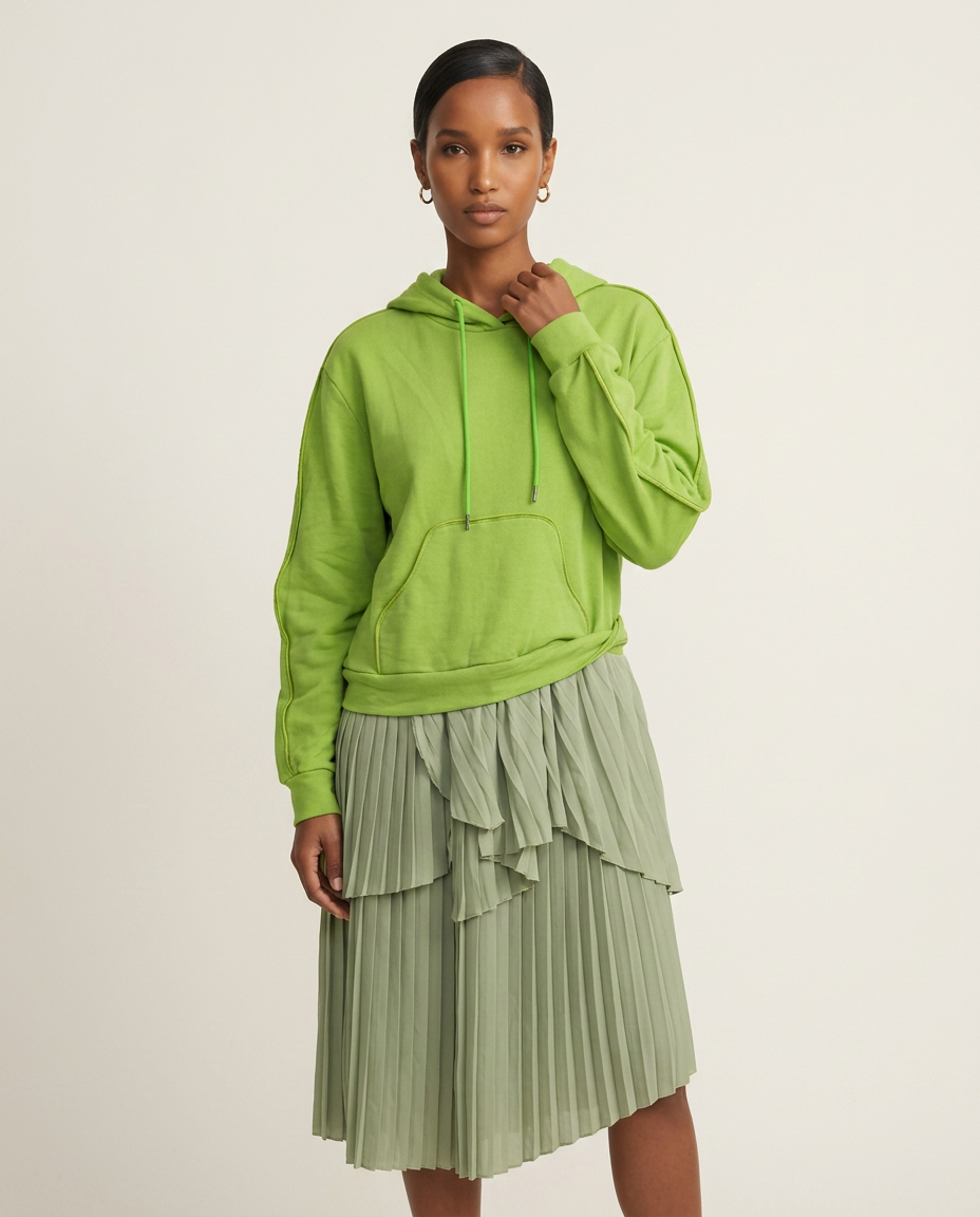 Chartreuse & Sage Pleated Set