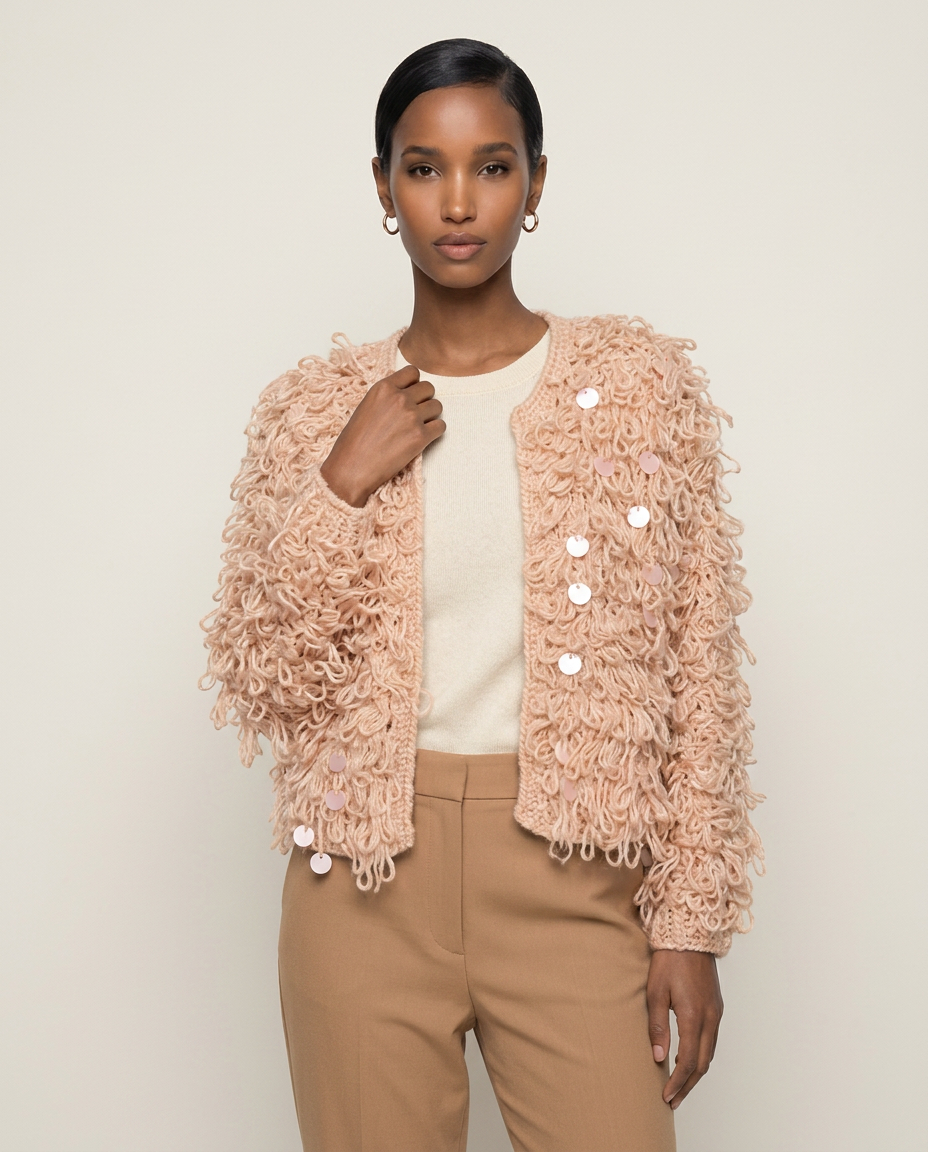 Blush Pink Loop-Knit Jacket