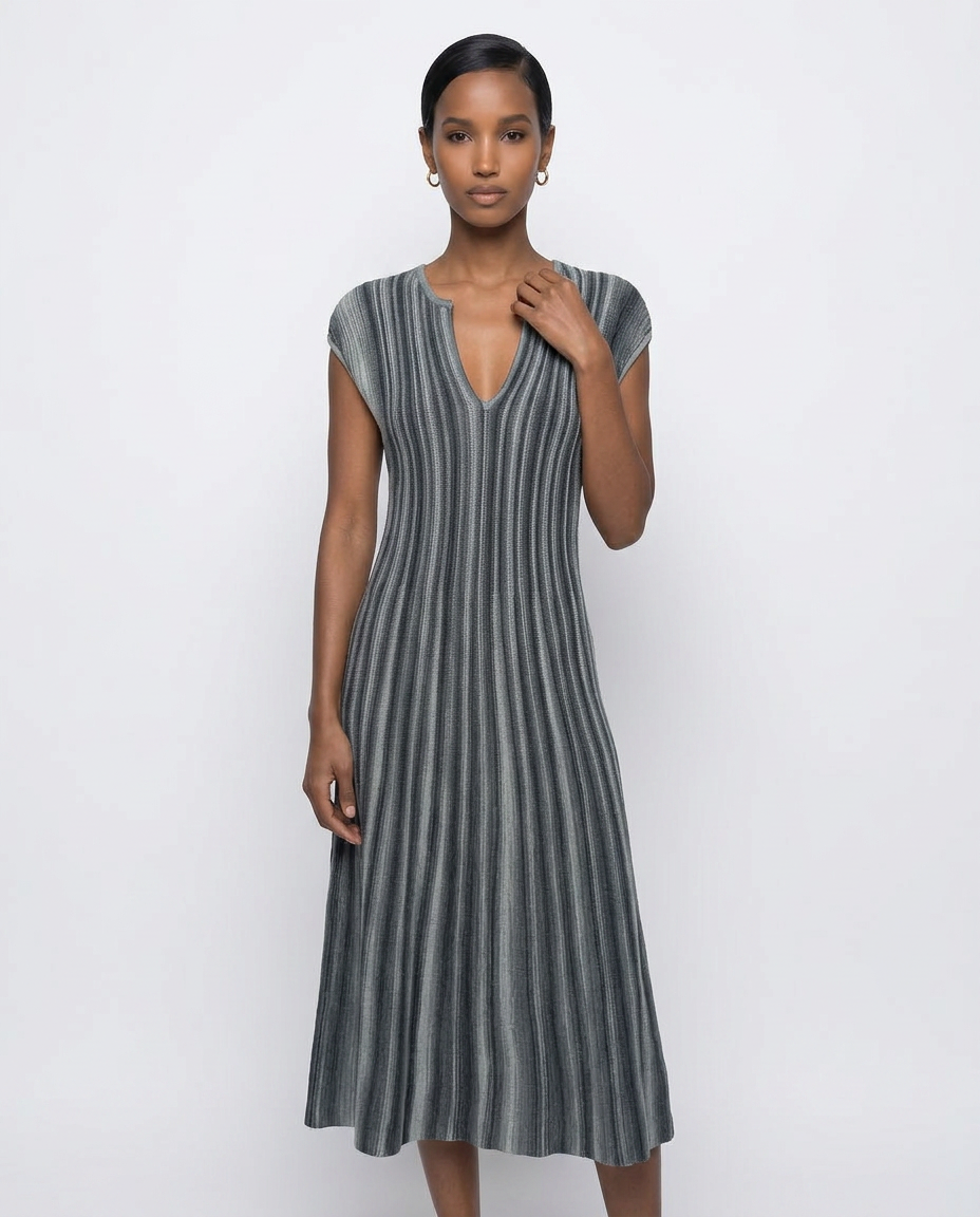 Variegated Stripe Rib-Knit Dress