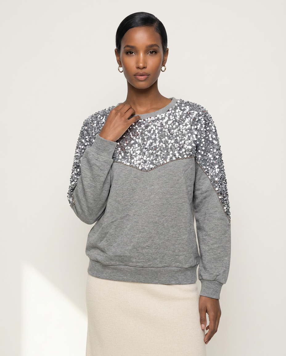 Silver Sequin Yoke Sweatshirt