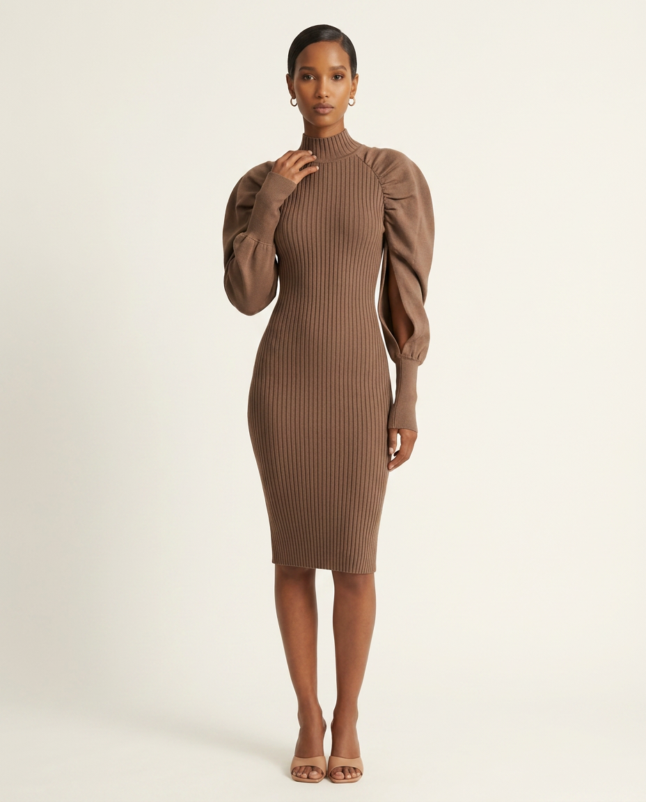 Espresso Knit Sculpted Sleeve Dress