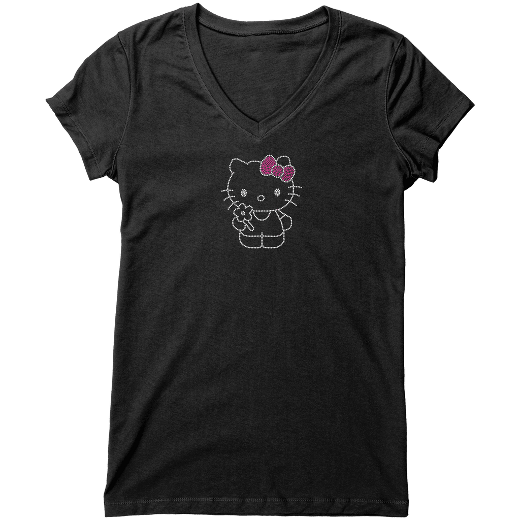 Rhinestone Pretty Kitty Tee Shirt Crew Neck, V Neck, Tank Top