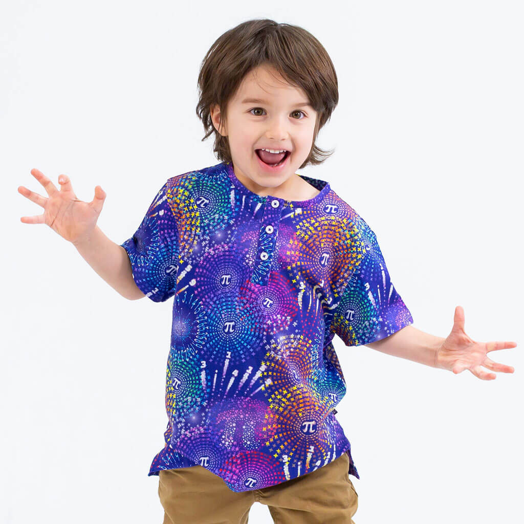 "Pi-rotechnics" Pi Fireworks Henley Short Sleeve Tee