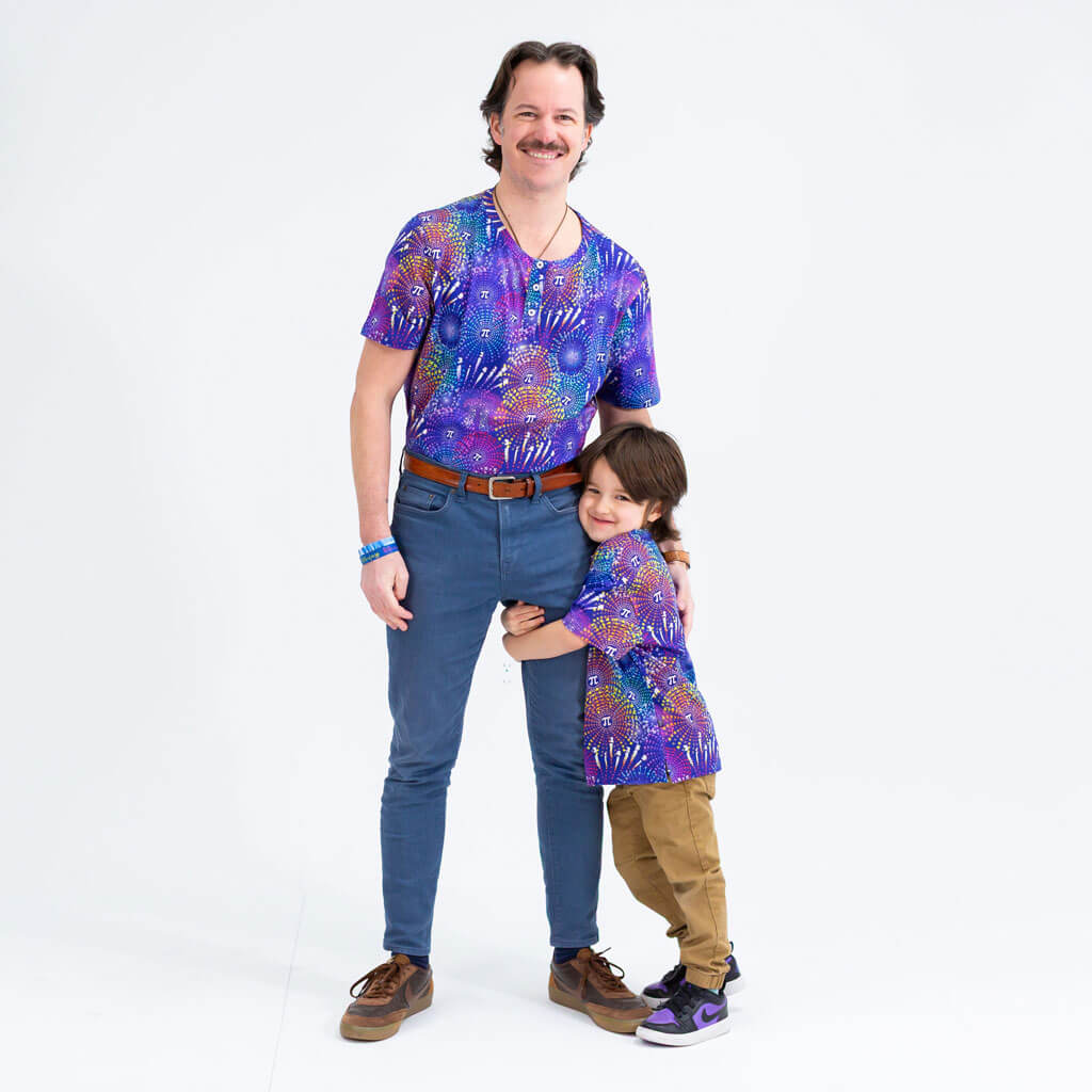 Adult "Pi-rotechnics" Pi Fireworks Henley Short Sleeve Tee
