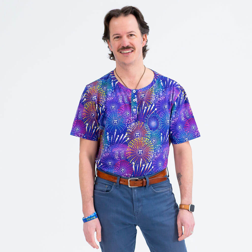 Adult "Pi-rotechnics" Pi Fireworks Henley Short Sleeve Tee