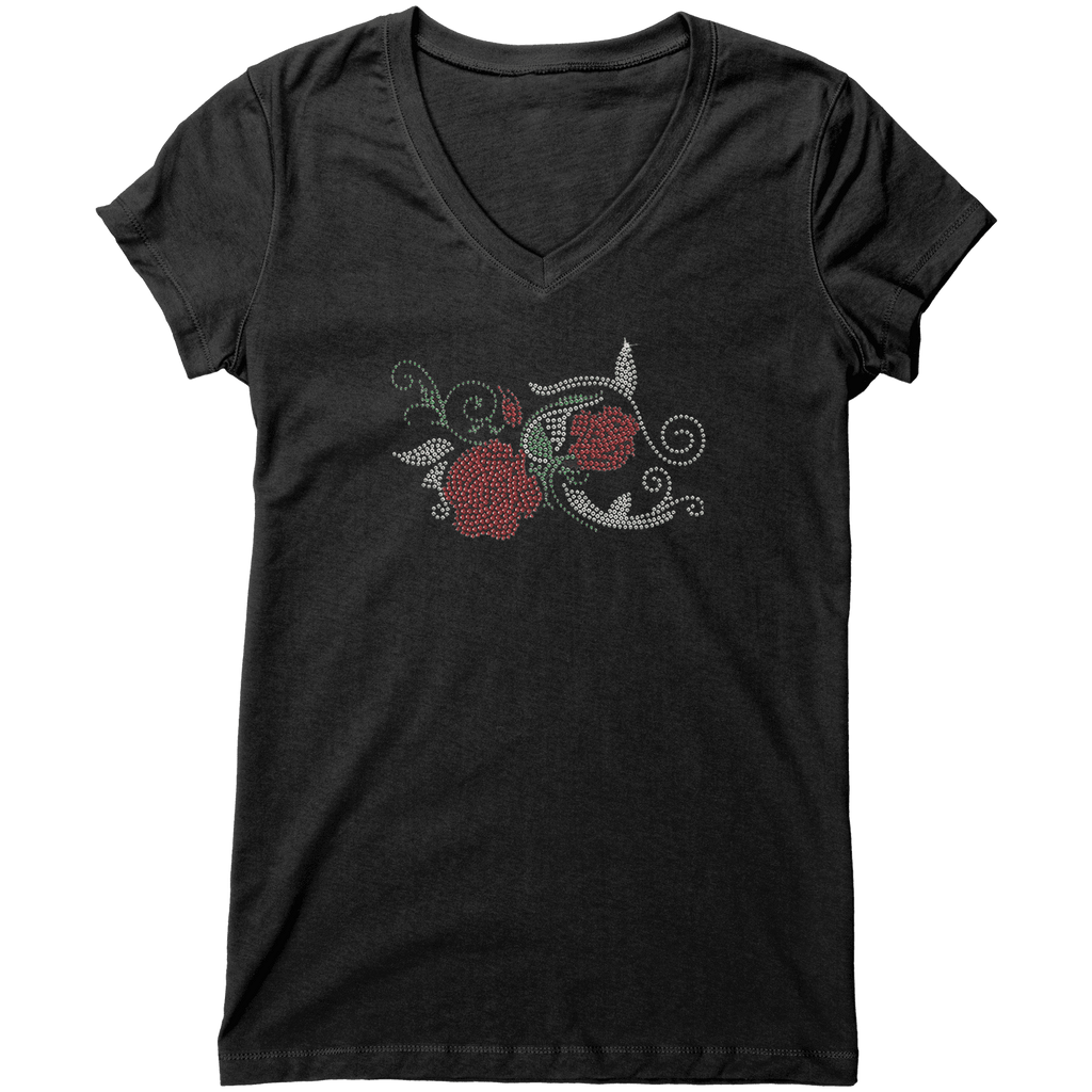 Rhinestone Red Rose Tee Shirt Crew Neck, V Neck, Tank Top